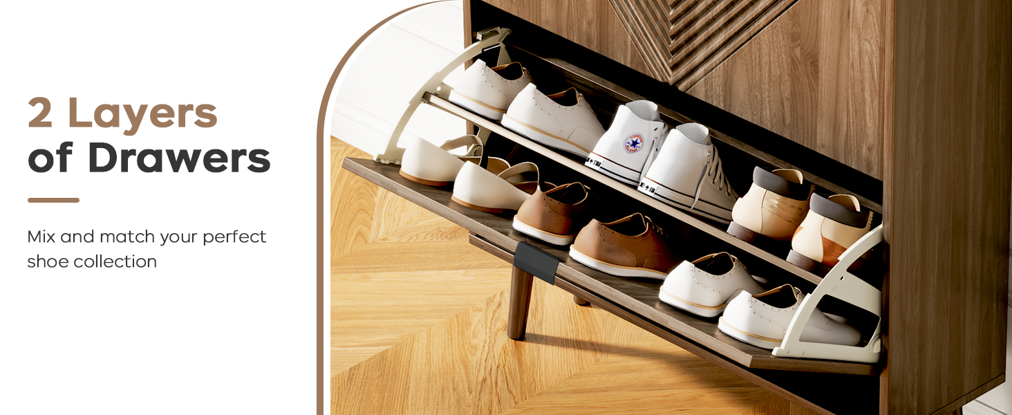 oakvivo Freestanding Shoe Cabinet with 2 Flip Drawers, Shoe Cabinet, Shoes Storage Cabinet