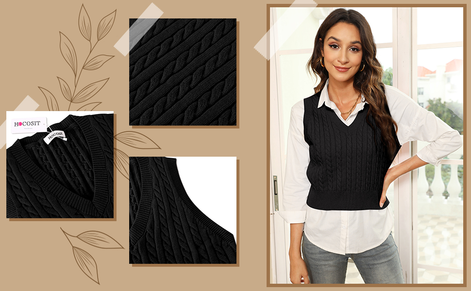 トップス SHOULDER RIB KNIT VEST HOCOSIT Women's Knitted V-Neck Vest Argyle Plaid Preppy