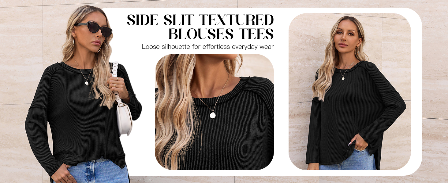 Side Slit Textured Blouses Tees