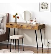 SogesGame Modern Makeup Vanity Desk with Power Outlet, 43” X 20“ Inchs Dressing Table with 3 Draw...