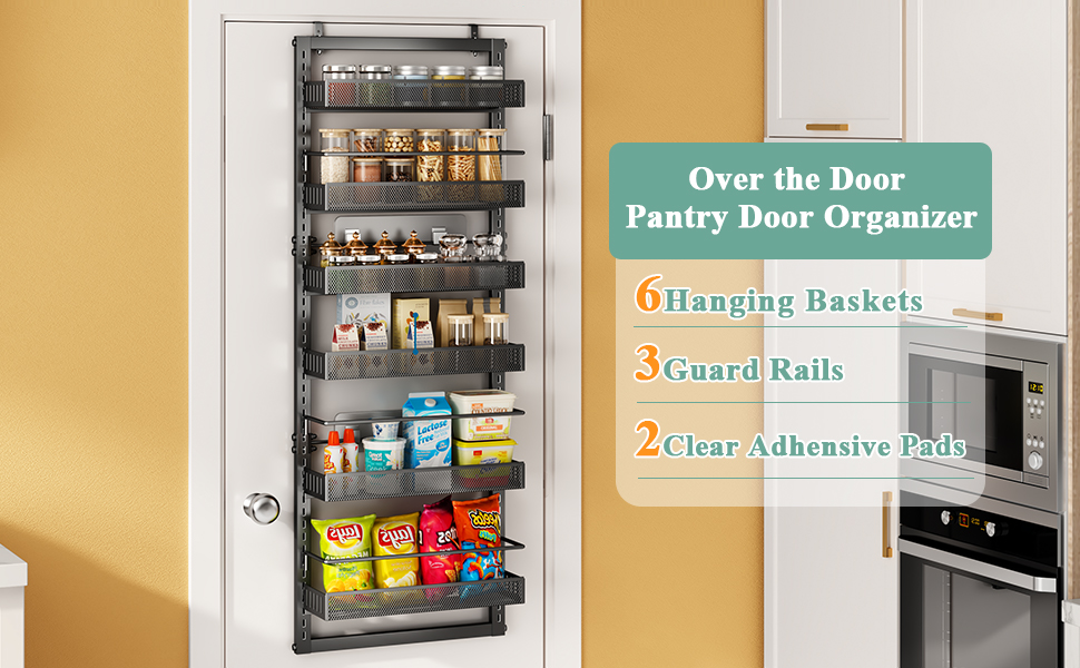 Over the Door Pantry Organizer, 6 Tier Metal Hanging Spice Rack with Detachable
