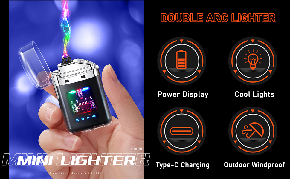 PIOYYDS Dual Arc Lighter, Advanced Windproof Plasma Electric Lighter