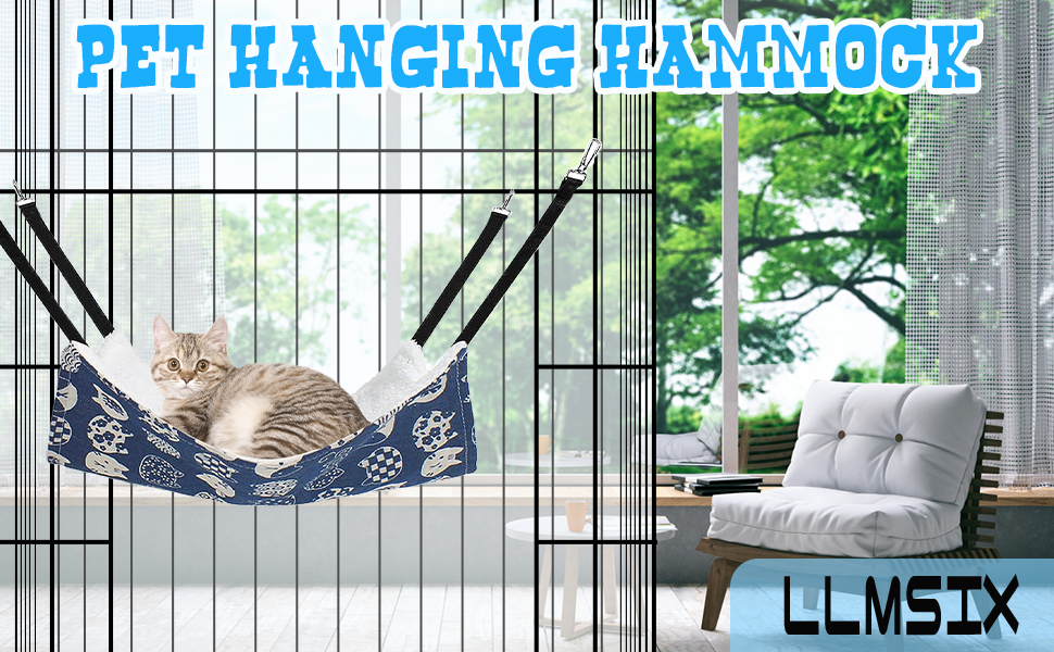 BLMHTWO 2PCS Cat Hammock Bed, Reversible Pet Cage Cat Hanging Bed Soft Plush Hanging Hammock for Kitten, Ferret, Rabbit, Chinchilla, Guinea Pig (Gray, Blue) 9 Cat Hammock Bed