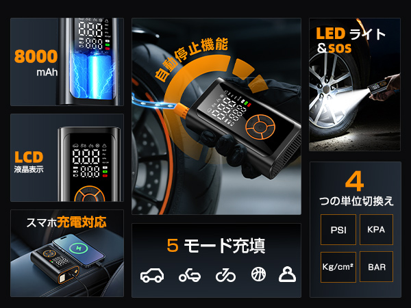Amazon | 自転車 空気入れ 電動空気入れ【2025年新モデル｜6倍速