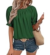 EVALESS Womens Tops Off The Shoulder Blouses for Women Dressy Casual Cute Puff Sleeve T Shirts Fa...