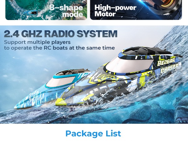 BEZGAR TX2P1,2 Packs 30 KPH RC Boats with Suitcase for Kids