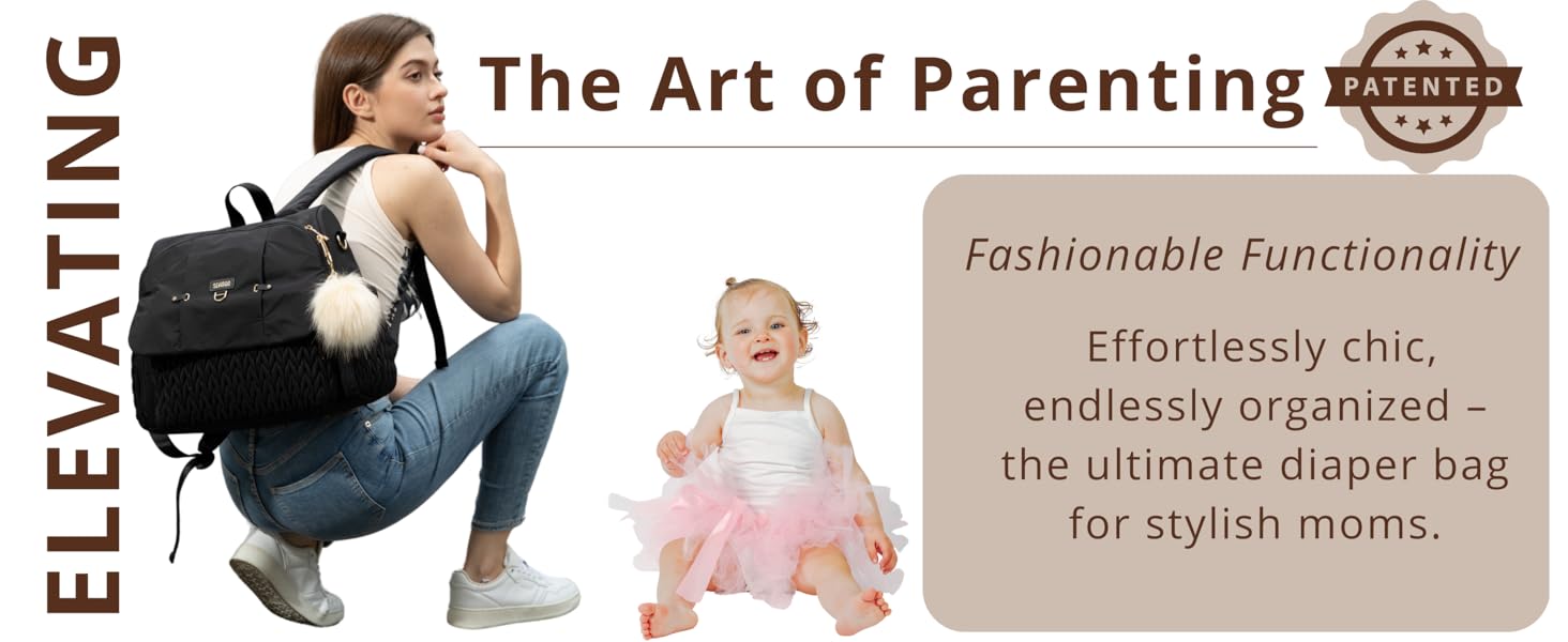 Allie Backpack Stylish Diaper Bag,Travel Baby Bag Insulated Pockets,Changing Pad, Stroller Clips