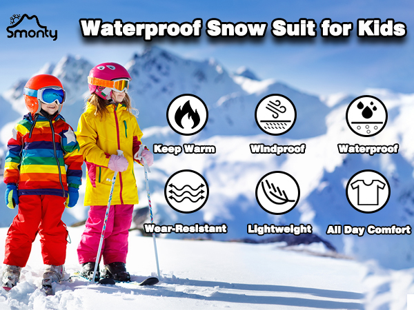 Kids Ski Suit Boys Girls One Piece Snowsuits | Waterproof Ski Jumpsuits