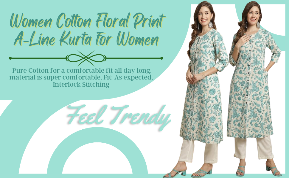 SPN-BFCC Women Cotton Floral Print A-Line Kurta for Women