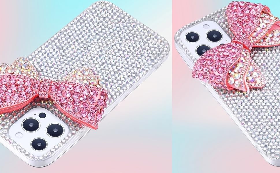 MaxABC for iPhone 16 Pro Bling Glitter Case,3D Cute Bow