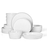 Herogo Dinnerware Sets with Pasta Bowls for 4, 16 Piece Dinner Salad Plates and Cereal Serving Bo...