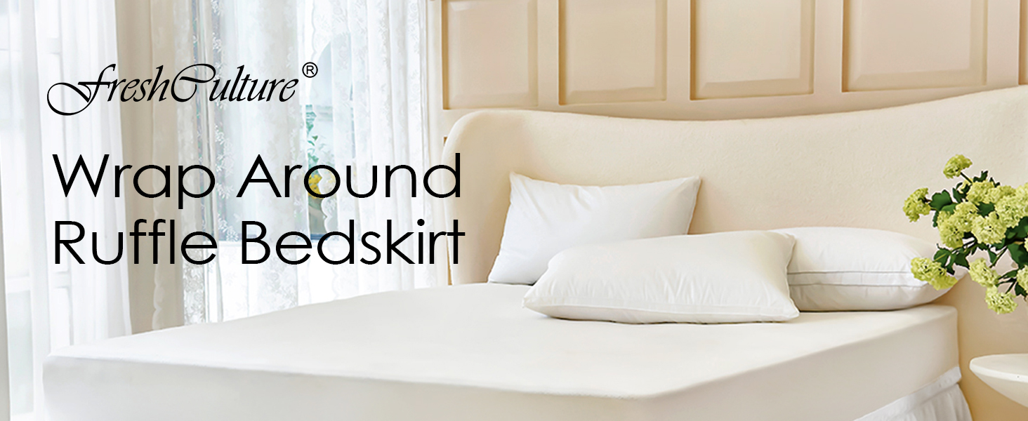 FreshCulture Queen Bed Skirt, Elastic Wrap Around Bed Skirt