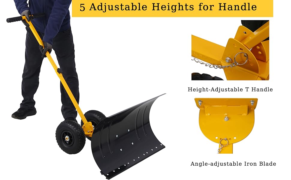 29" Push Snow Shovel with Wheels for Driveway, Heavy Duty