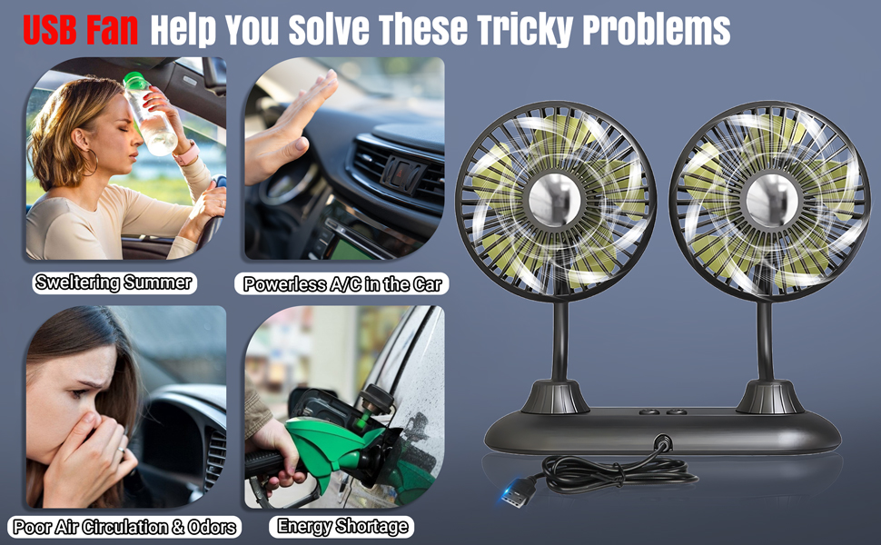 Car Fan, USB Portable Fan for Car with 3 Wind Speed, 360