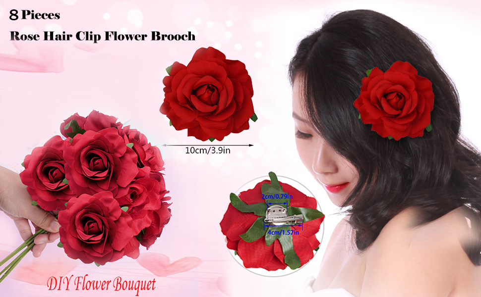 Fabric Rose Flowers Hair Clips Mexican Hair Flowers Pin up Headpieces Woman Girl Wedding Party 