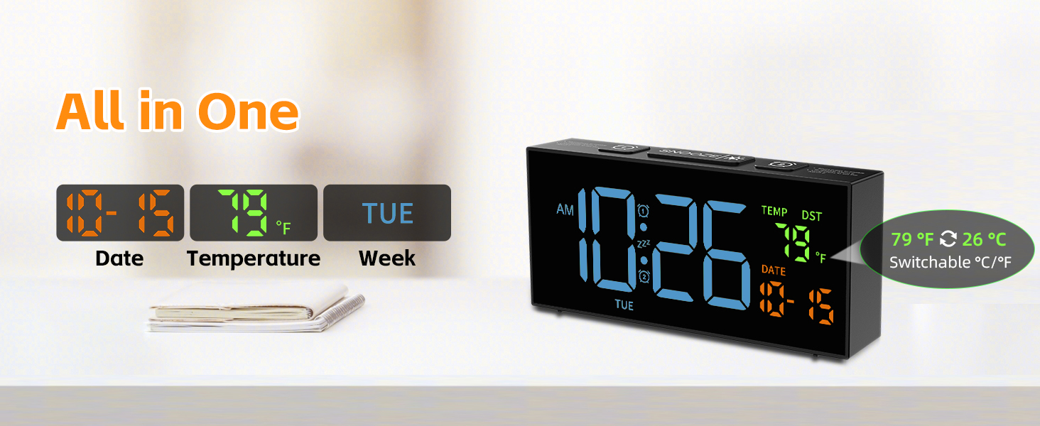 Netzu Alarm Clocks for Bedrooms, Digital Alarm Clock with