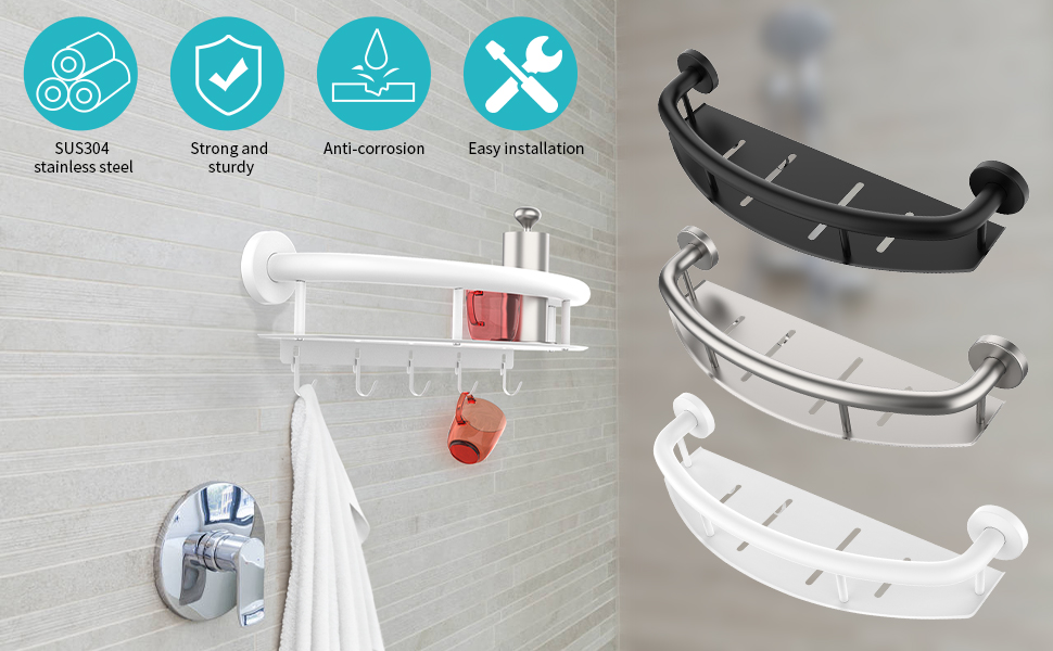 Satin Brushed Nickel Shower Grab Bar w/Storage Shelf 18