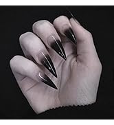 SINHOT Stiletto Press on Nails Extra Long Fake Nails with Glue Glossy False Nails with Black Grad...