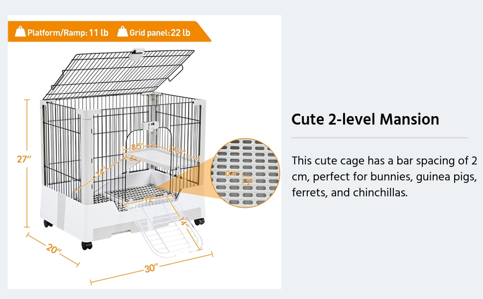 Yaheetech Rolling Small Animal Cage 2Level Open Top Rabbit Cage with