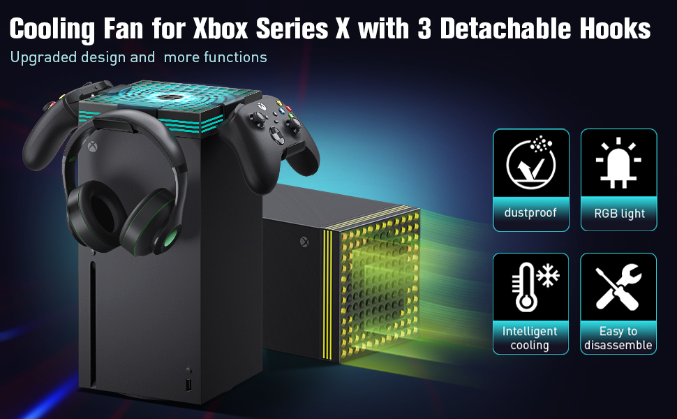 Cooling Fan for Xbox Series X with Dust Filter & 13 RGB LED Light Modes