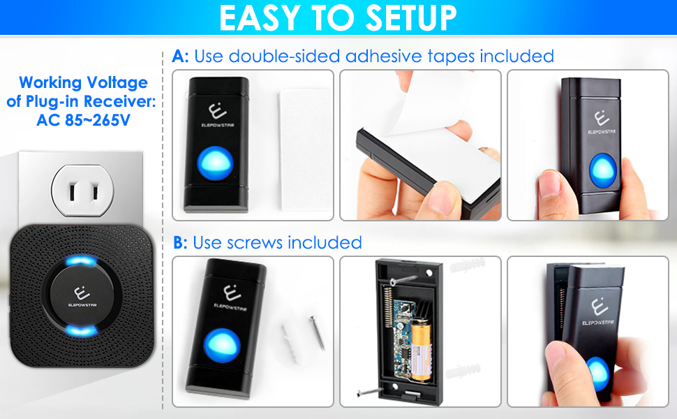 Wireless Doorbells, Door Bell Ringer Wireless, Long Range 1,300ft, Easy