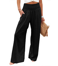 Angerella Womens Casual Black Palazzo Pants with Pockets