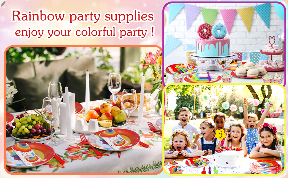 TWOWYHI 156PCS Rainbow Birthday Party Supplies Set 7Inch