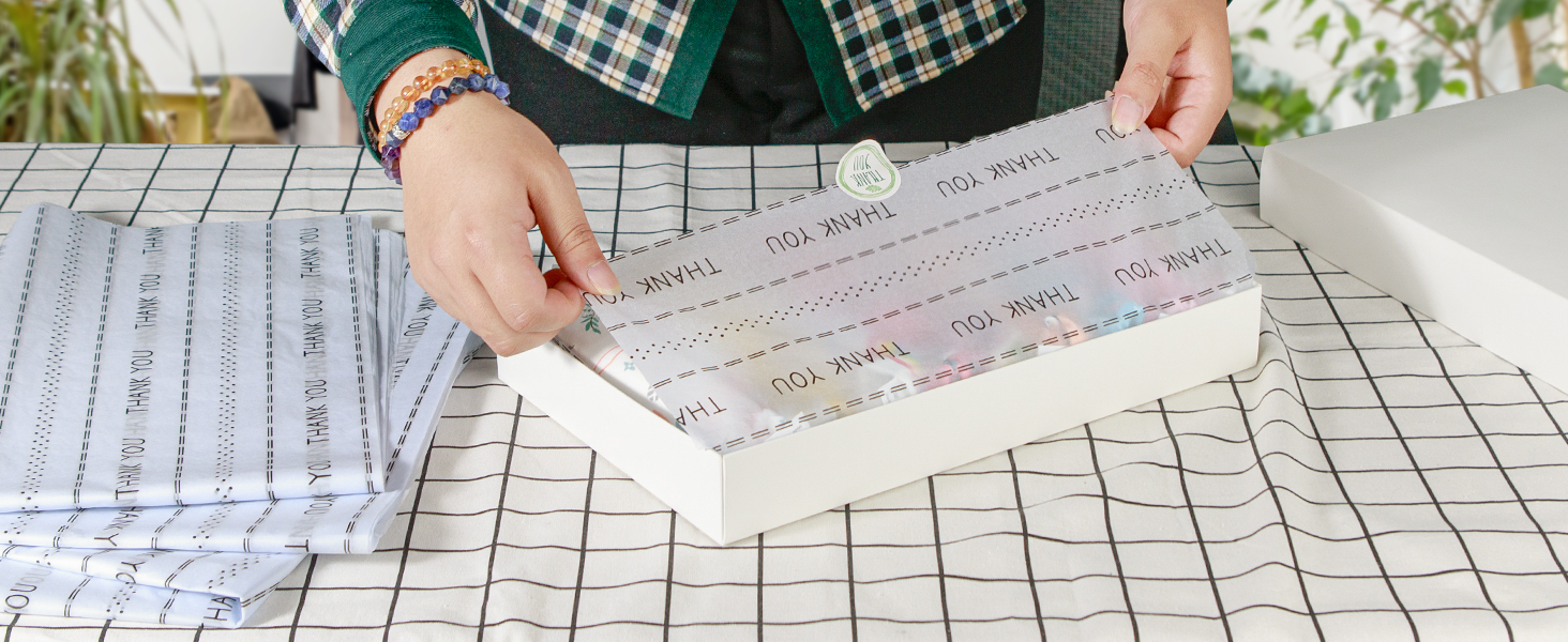 MR FIVE 60 Sheets White with Black Thank You Tissue Paper