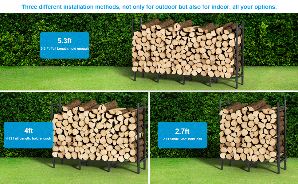5.3Ft Outdoor Indoor Firewood Rack Holder Heavy Duty Log Holder for