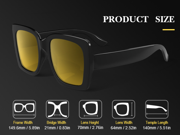 GQUEEN Oversized Square Frame Sunglasses Womens Retro