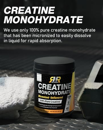 Rep N Roll Creatine provides 5 g of micronized creatine monohydrate to boost muscle size.