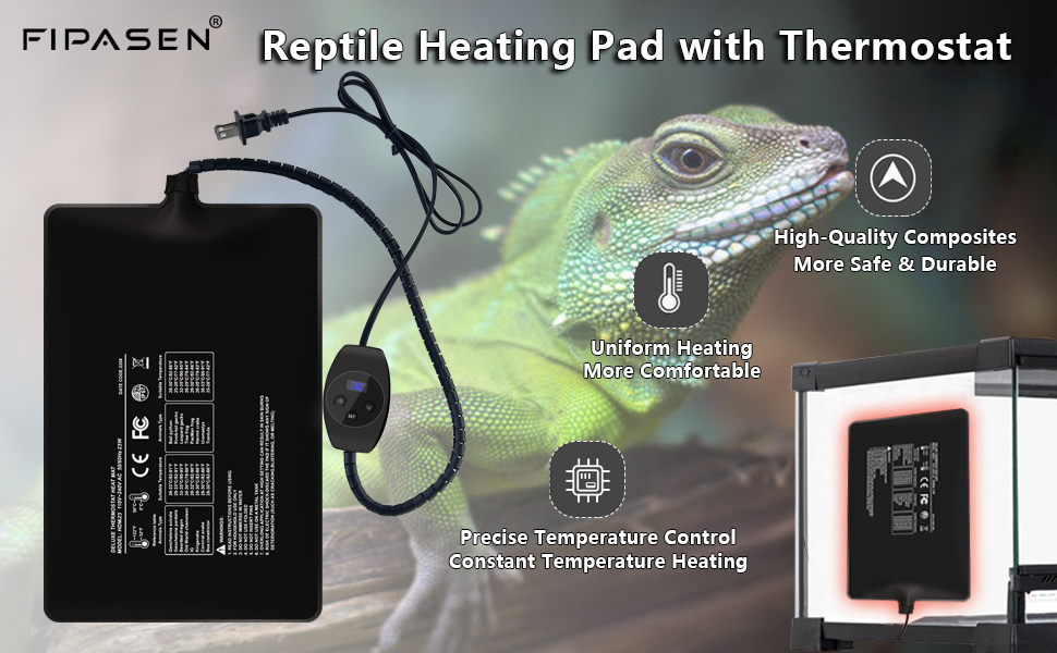 FIPASEN Reptile Heating Pad with Digital Thermostat, 8x12 Inch Under Tank Heat Pad