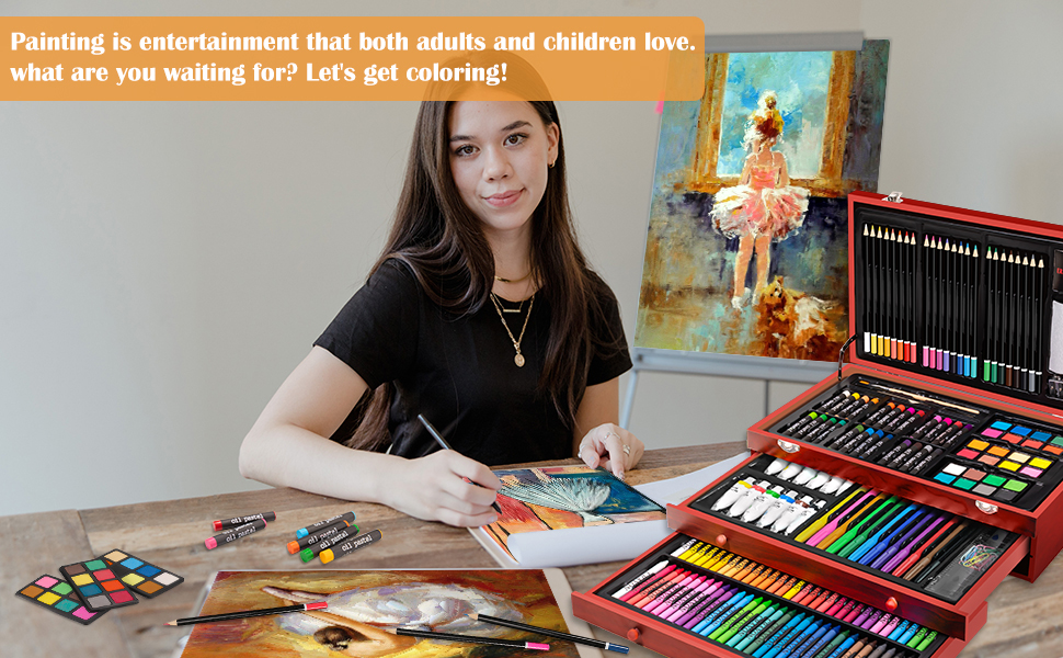 Art Set, 269 Piece Deluxe Wooden Art Supplies Crafts Drawing Painting