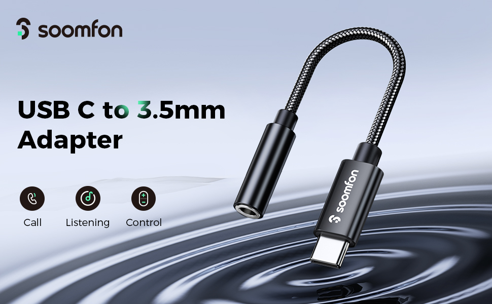 SOOMFON USB C to 3.5mm Audio Headphone Adapter USB Type C