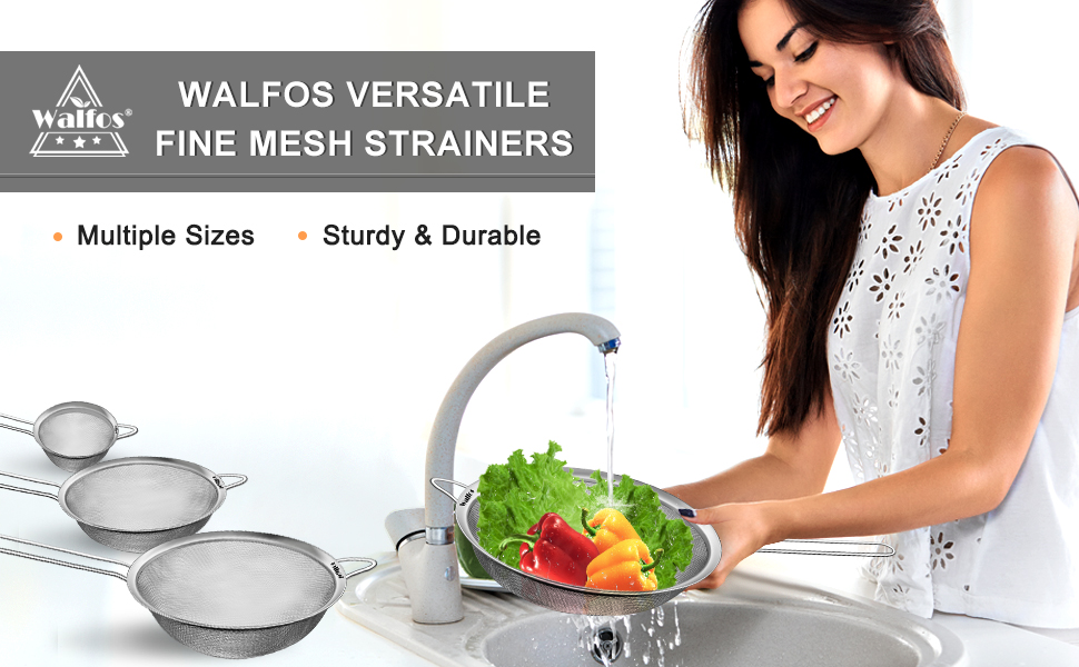 Walfos Fine Mesh Strainers Set, Premium Stainless Steel Colanders and