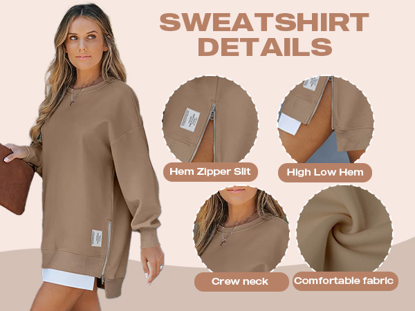 Amazon.com: CHICME Women Oversized Sweatshirt Zipper Slit