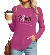 Breast Cancer Shirts for Women Pink Ribbon Long Sleeve Shirt Breast Cancer Awareness Tee Cancer S...