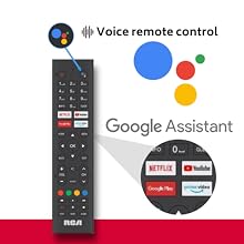 een zwarte afstandsbediening met een logo van Google Assistant op het scherm.