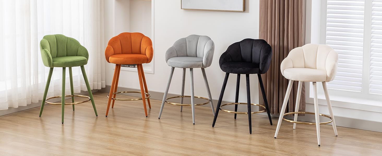 Wahson Velvet Bar Stools Set of 2 Breakfast Kitchen Bar Chairs with