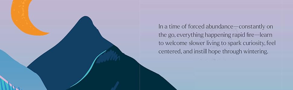 a mountain and moon background from the pleausres of wintering with short intro text to the book