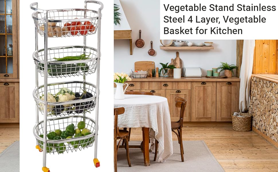 DHSVS Vegetable Stand Stainless Steel 4 Layer, Vegetable Basket for