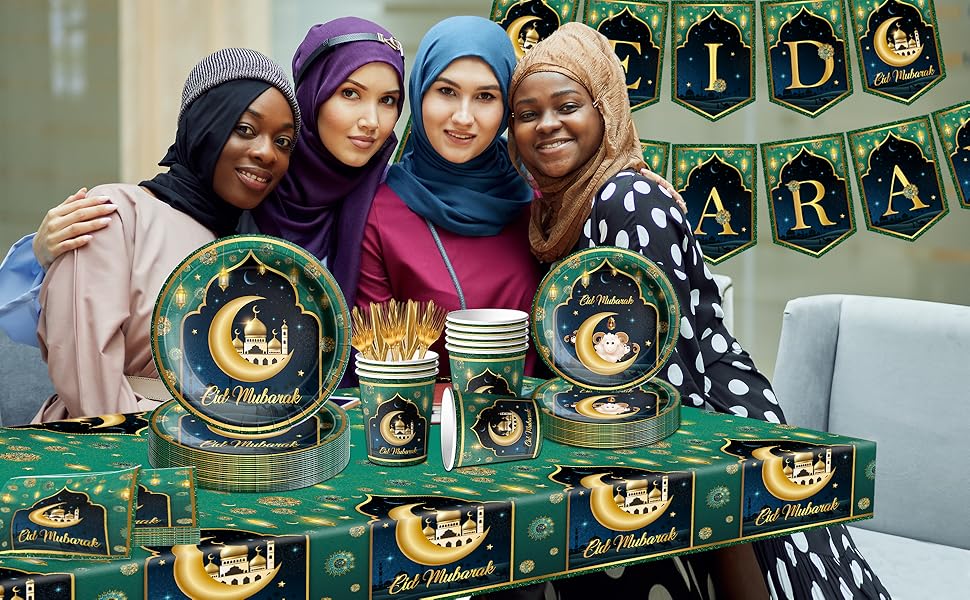 Eid Mubarak Party Decoration142pcs Ramadan Party Tableware