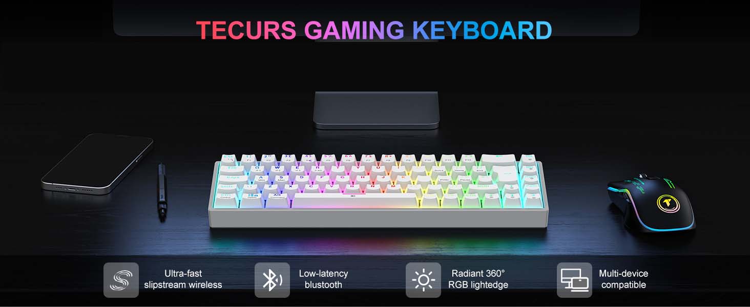 TECURS Gaming Keyboard Wireless Mechanical Keyboard RGB UK Layout TKL