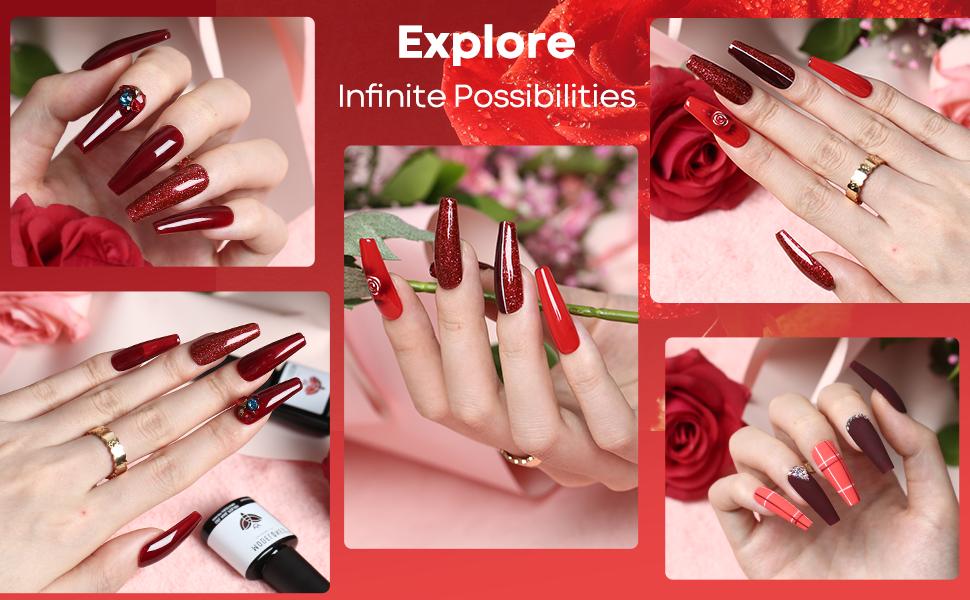 Modelones Gel Nail Polish Set 6 Red Classic Colors Gel Popular Soak