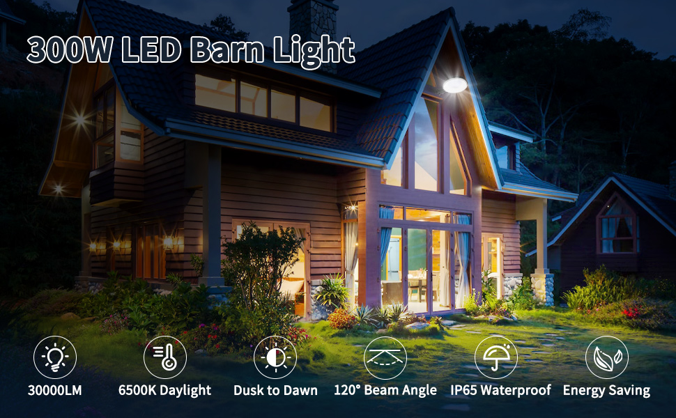 CosHall LED Barn Light 300W,30000LM Dusk to Dawn Outdoor Lighting,6500K