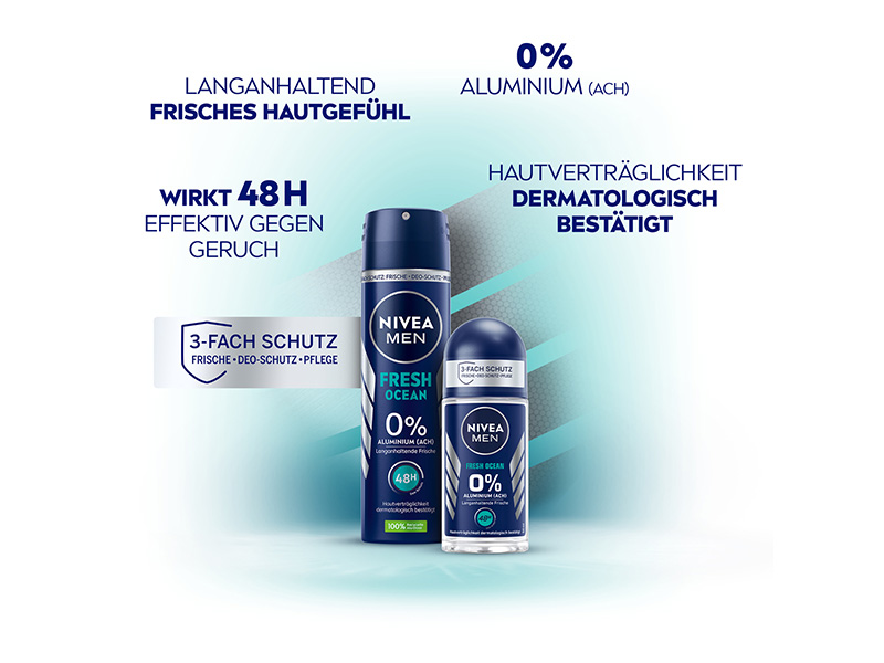 NIVEA MEN Fresh Ocean Deo Spray (150 ml), Deo ohne Aluminium (ACH) mit 48h Schutz, Deodorant mit