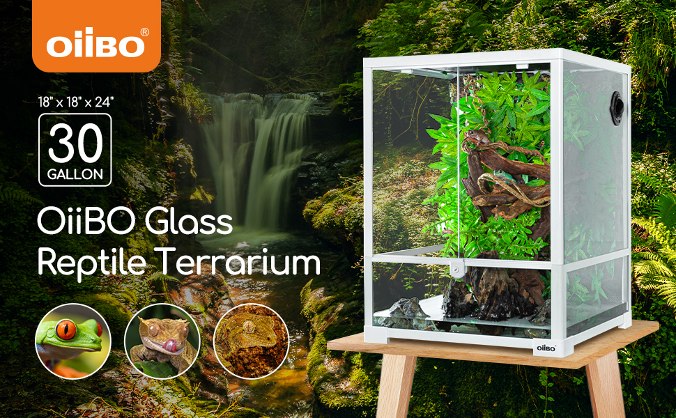 OIIBO 30 Gallon Reptile Tank 18" x 18" x 24" Reptile