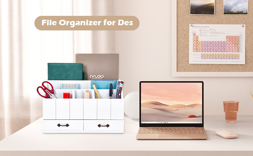 Countertop mail organizer White Wood Desk Organizer Storage