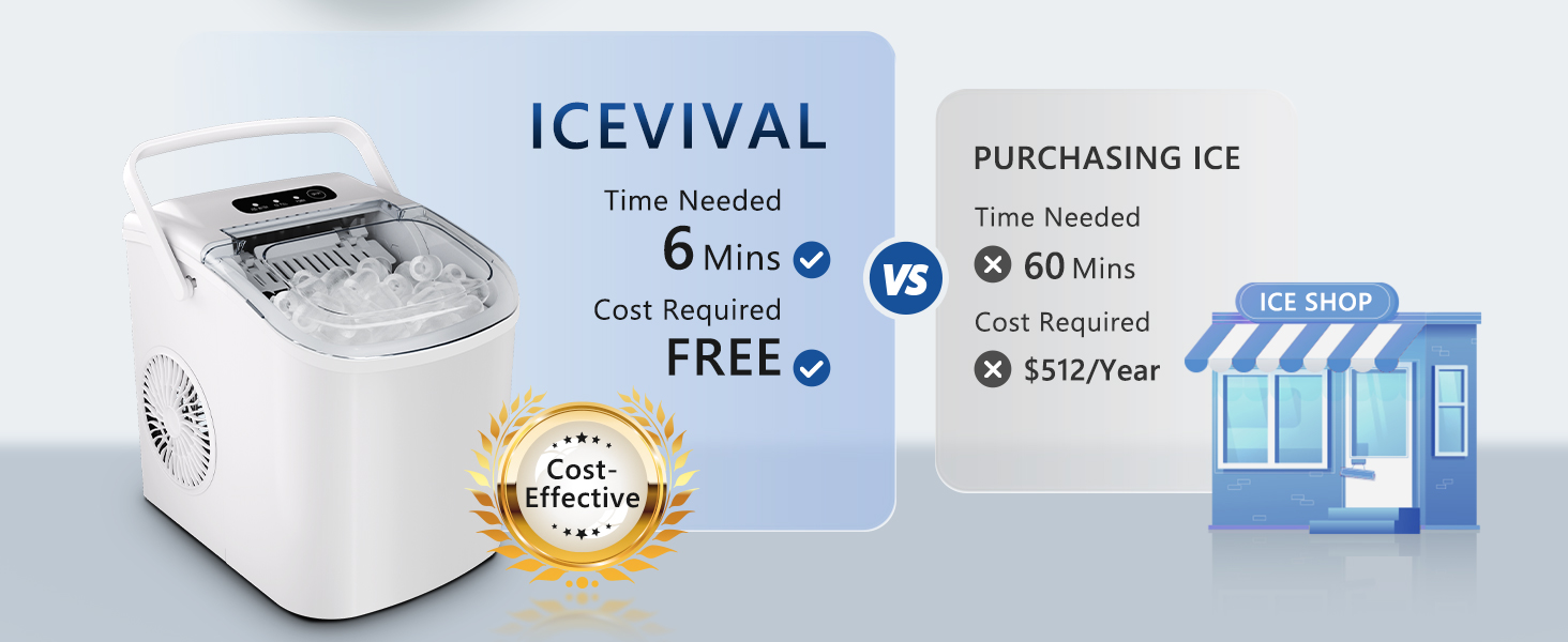 ICEVIVAL Countertop Portable Ice Maker Machine with Handle