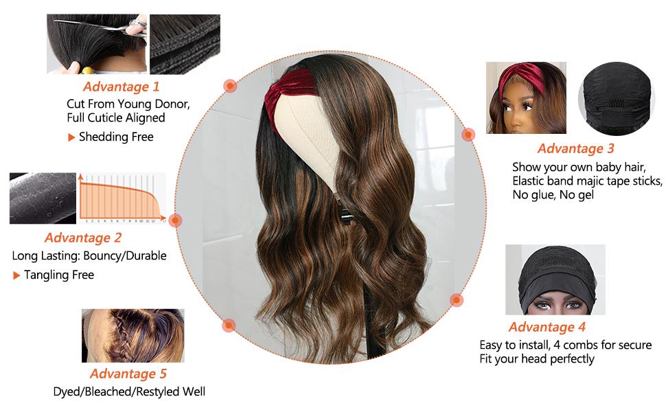  Curly Headband Wigs Human Hair